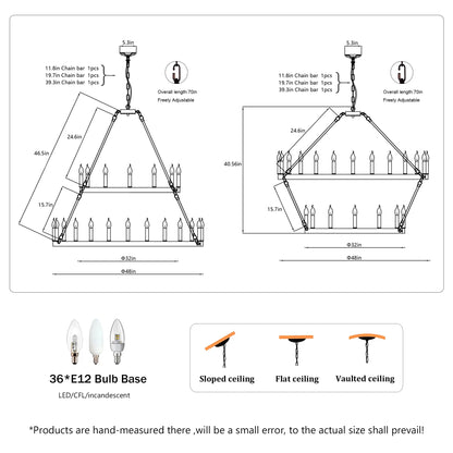 Farmhouse Wagon Wheel Chandelier 36-Light Adjustable Height Black Metal for High Ceiling Living Dining Room - okeli lights