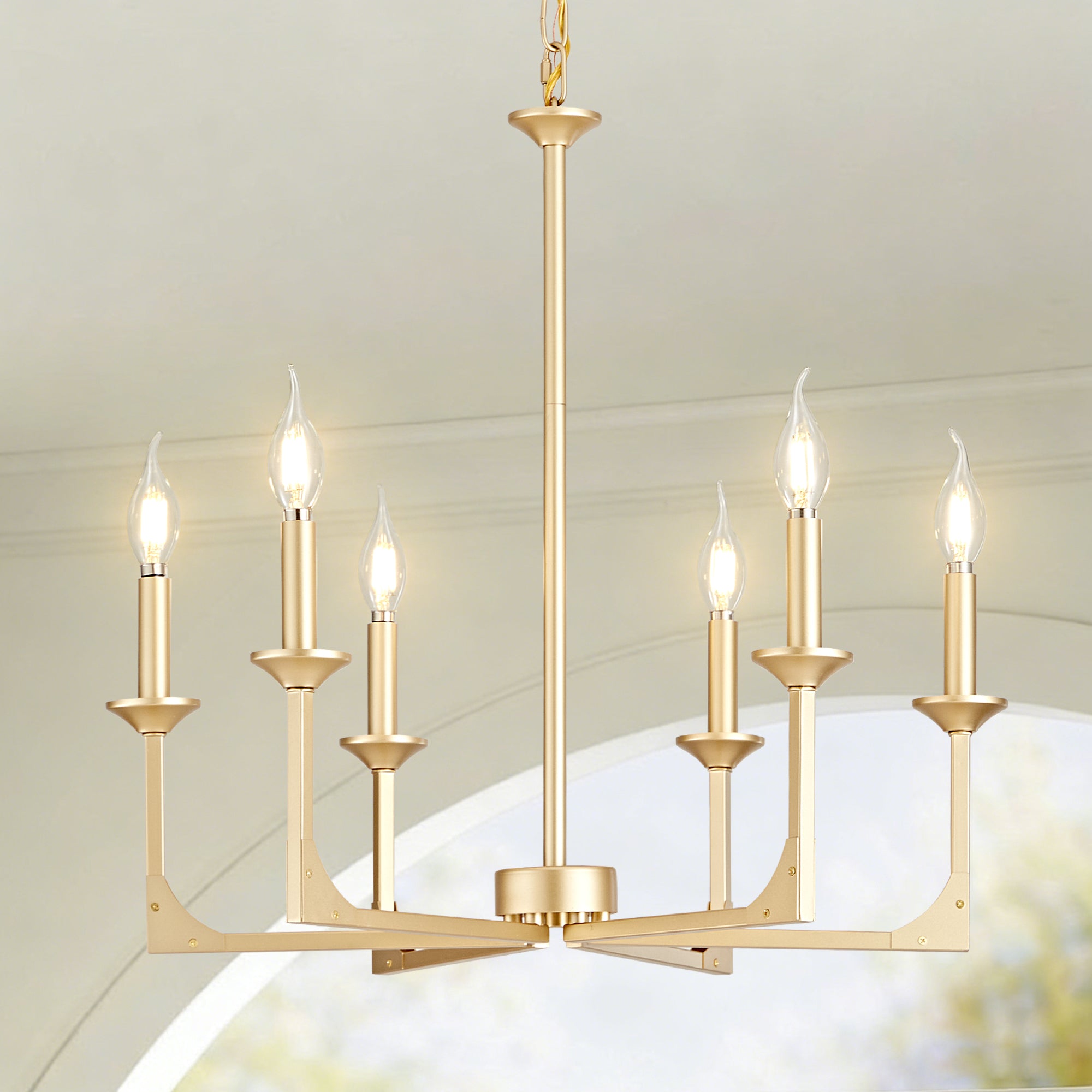 OKELI Farmhouse 6-Light Candle Chandelier for Dining Room Light Fixture with Adjustable Chain Hanging Lighting