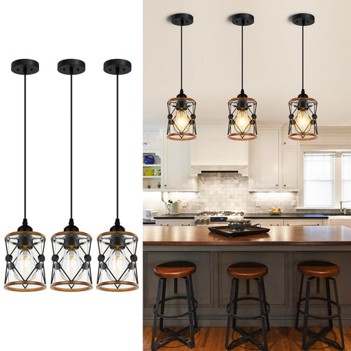 Farmhouse Pendant Light Kitchen Island Dining Room Fixture with Clear Glass Shade - okeli lights
