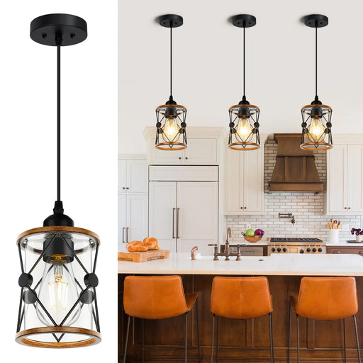 Farmhouse Pendant Light Kitchen Island Dining Room Fixture with Clear Glass Shade 3-pack - okeli lights