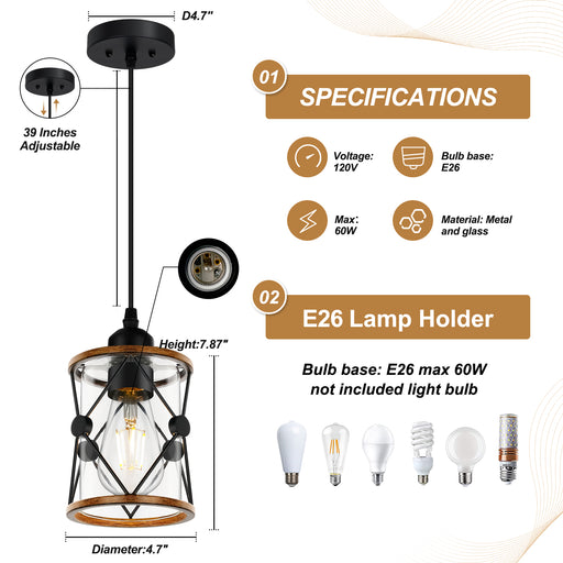 Farmhouse Pendant Light Kitchen Island Dining Room Fixture with Clear Glass Shade - okeli lights
