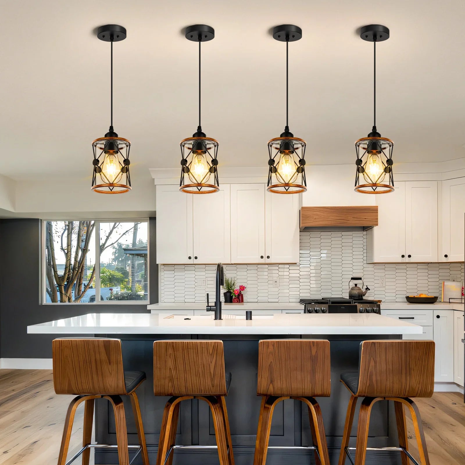 Farmhouse Pendant Light Kitchen Island Dining Room Fixture with Clear Glass Shade 3-pack - okeli lights
