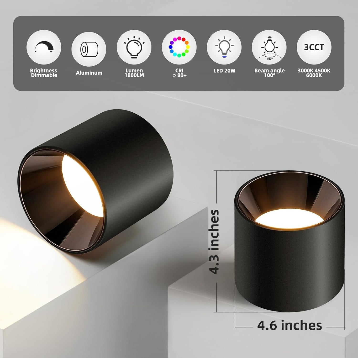 OKELI Flush Mount Matte Cylinder Down Ceiling Spotlight Modern 3CCT Dimmable LED