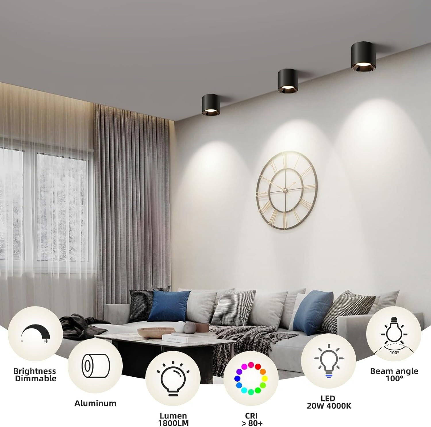 OKELI Flush Mount Matte Cylinder Down Ceiling Spotlight Modern 3CCT Dimmable LED