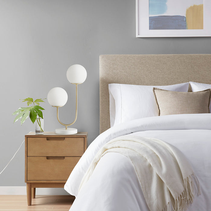 Metal 2-Light Frosted Glass Globe Table Lamp