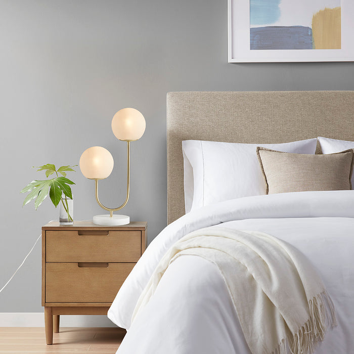 Metal 2-Light Frosted Glass Globe Table Lamp
