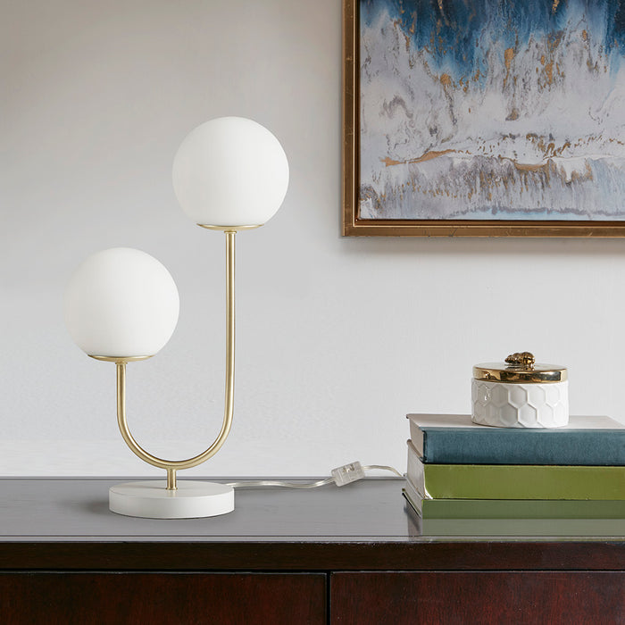 Metal 2-Light Frosted Glass Globe Table Lamp