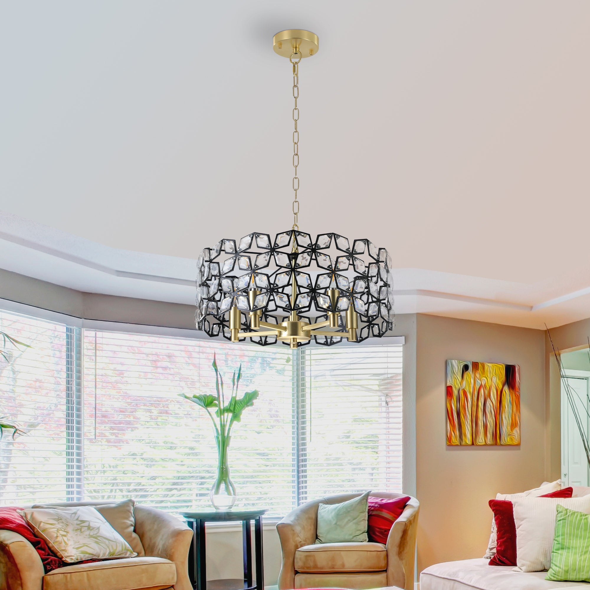 Contemporary Crystal and BlackGold Pendant Chandelier Geometric Modern Light Fixture