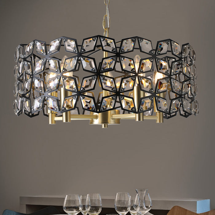 Contemporary Crystal and BlackGold Pendant Chandelier Geometric Modern Light Fixture