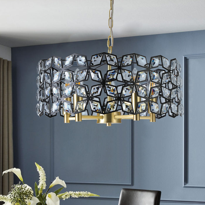 Contemporary Crystal and BlackGold Pendant Chandelier Geometric Modern Light Fixture
