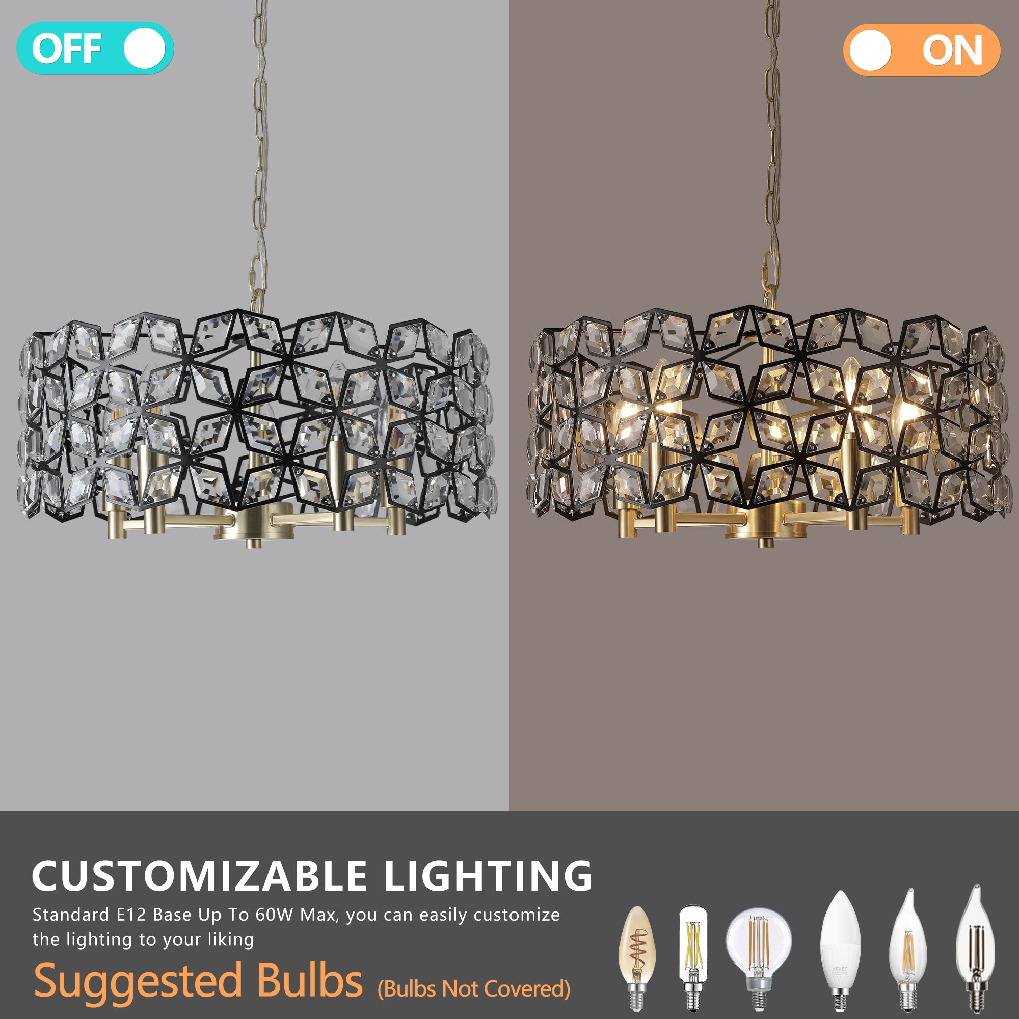 Contemporary Crystal and BlackGold Pendant Chandelier Geometric Modern Light Fixture