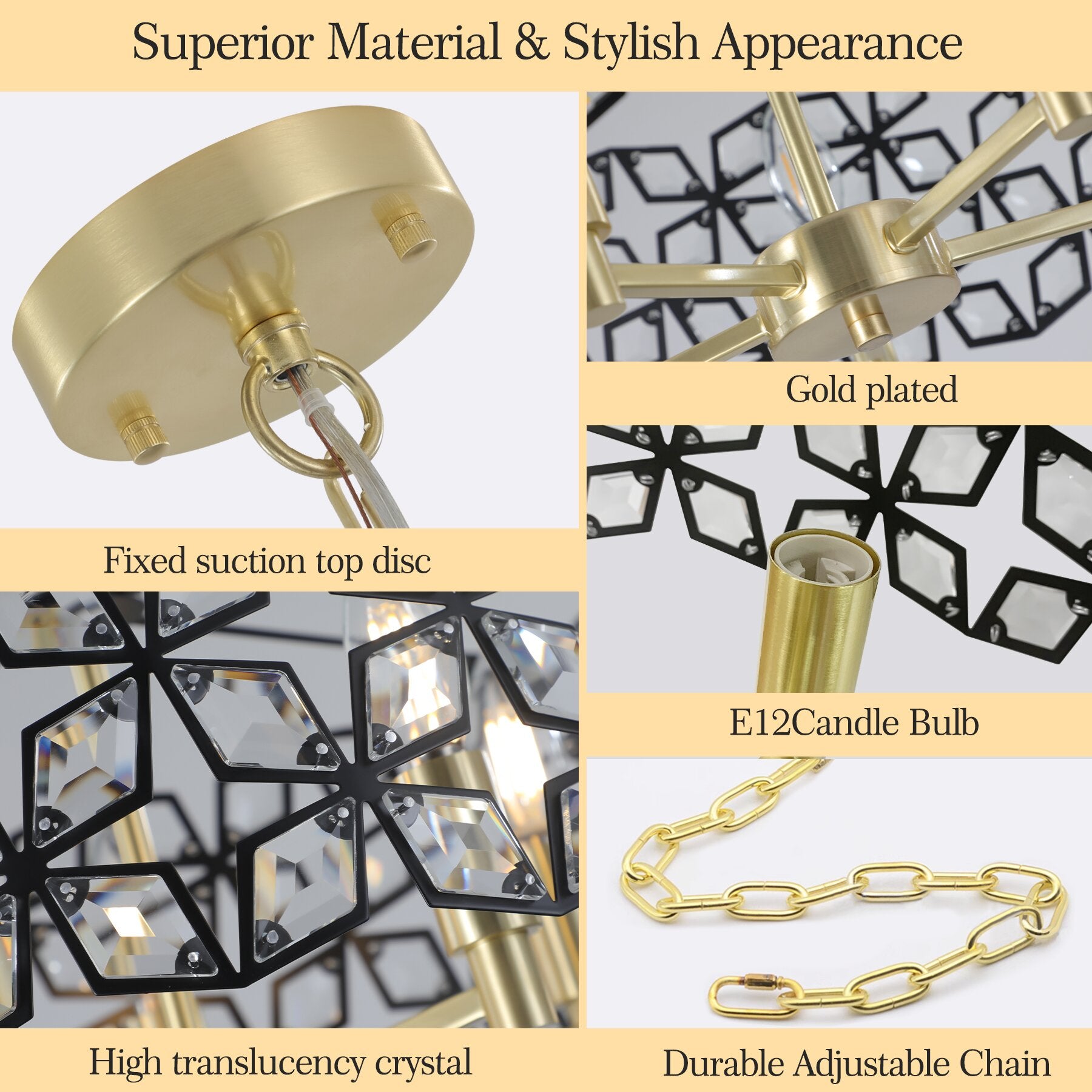 Contemporary Crystal and BlackGold Pendant Chandelier Geometric Modern Light Fixture