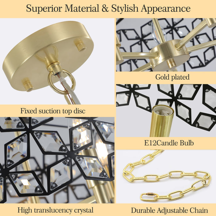 Contemporary Crystal and BlackGold Pendant Chandelier Geometric Modern Light Fixture