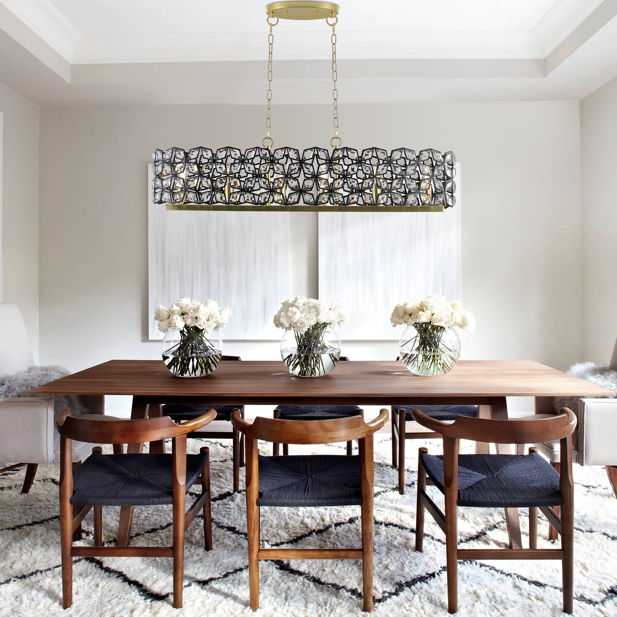 Contemporary Crystal and BlackGold Pendant Chandelier Geometric Modern Light Fixture