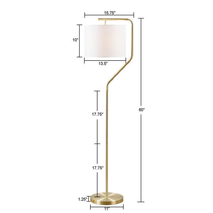 Gold Angular Arched Metal Floor Lamp Linen Drum-Shaped Shade