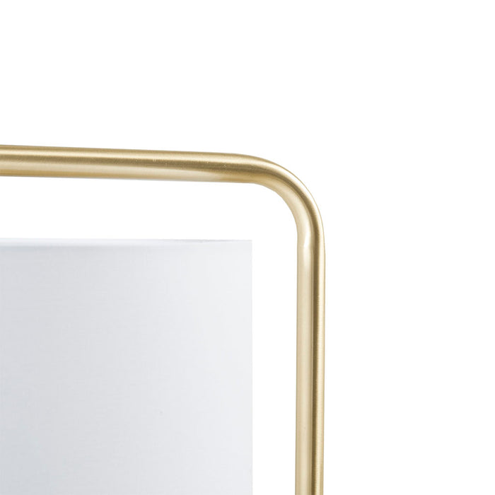 Gold Angular Arched Metal Floor Lamp Linen Drum-Shaped Shade