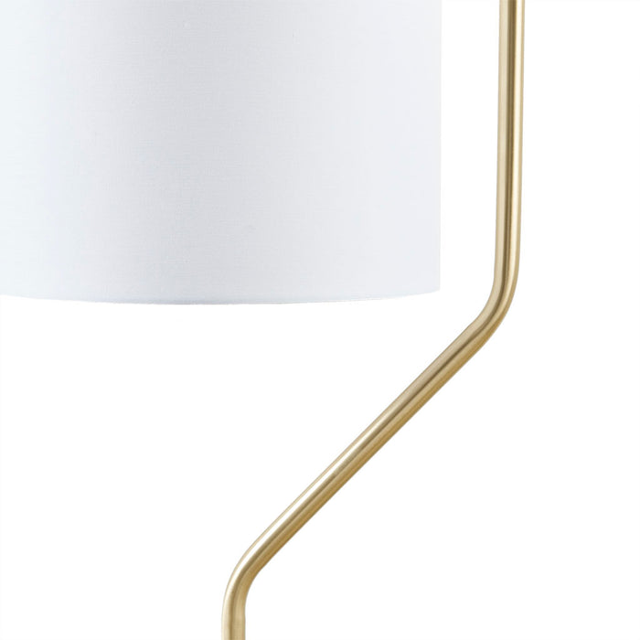 Gold Angular Arched Metal Floor Lamp Linen Drum-Shaped Shade