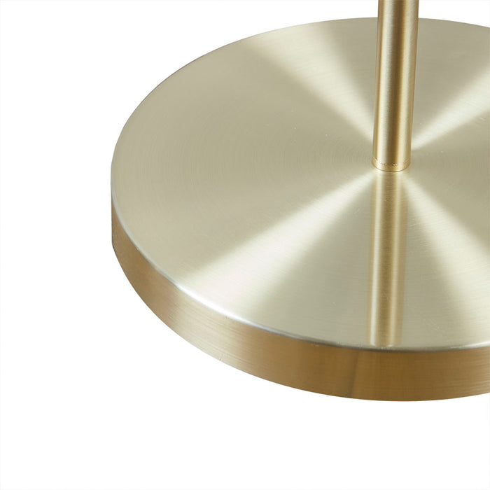Gold Angular Arched Metal Floor Lamp Linen Drum-Shaped Shade