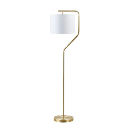 Gold Angular Arched Metal Floor Lamp Linen Drum-Shaped Shade - okeli lights