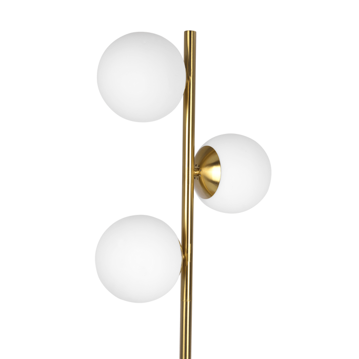Gold Brush Floor Lamp Opal Glass Shades and Round Metal Base