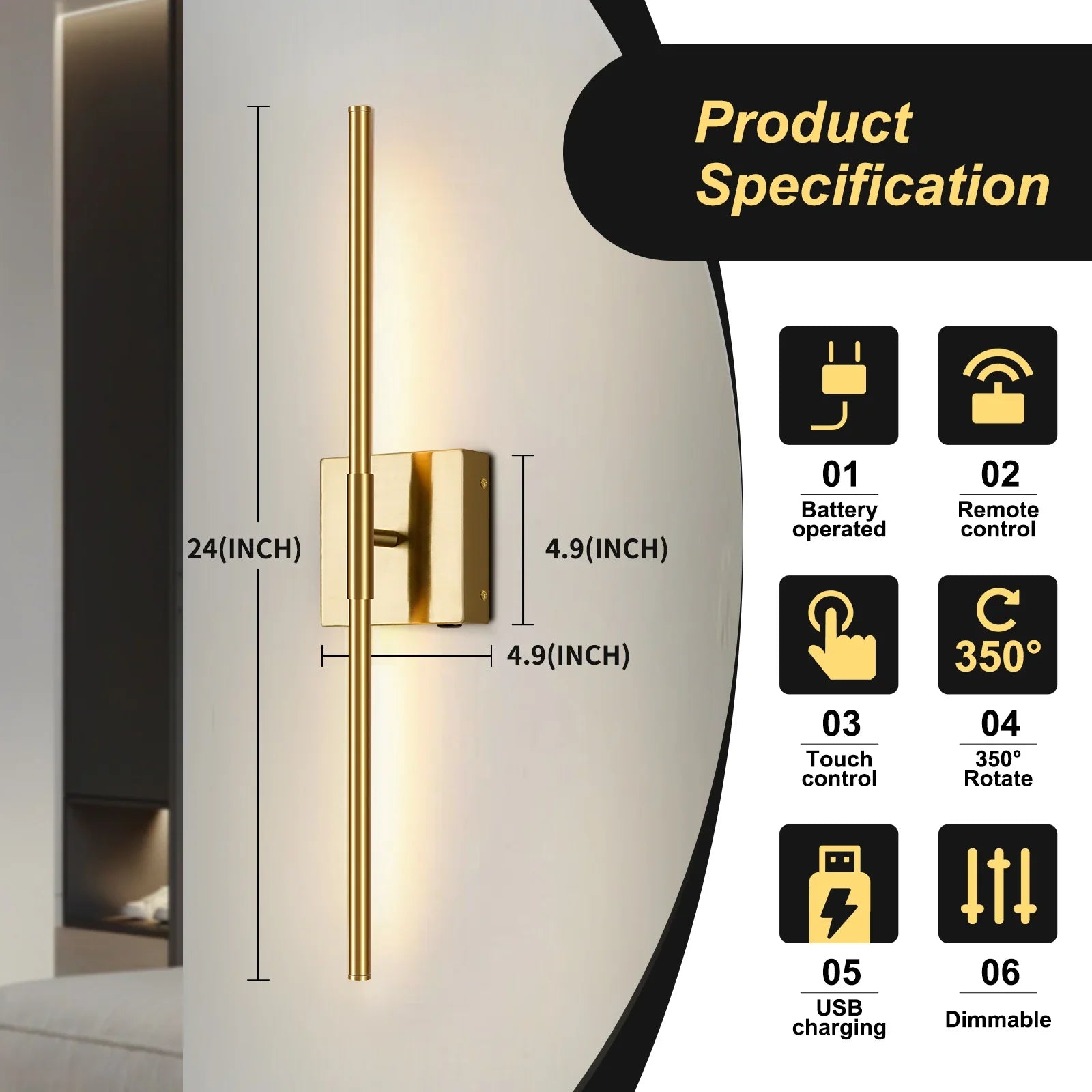 LED Rechargeable Sconces 2-Pack Battery Operated with Remote Control 350°Rotate - okeli lights