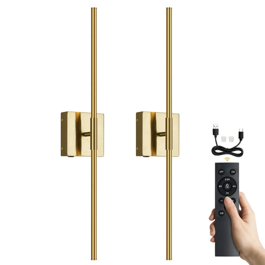 LED Rechargeable Sconces 2-Pack Battery Operated with Remote Control 350°Rotate - okeli lights