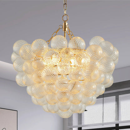 27.5-Inch Gold Pendant Light Chandelier with Threaded Clear Glass Globe Shade – Adjustable Height - okeli lights