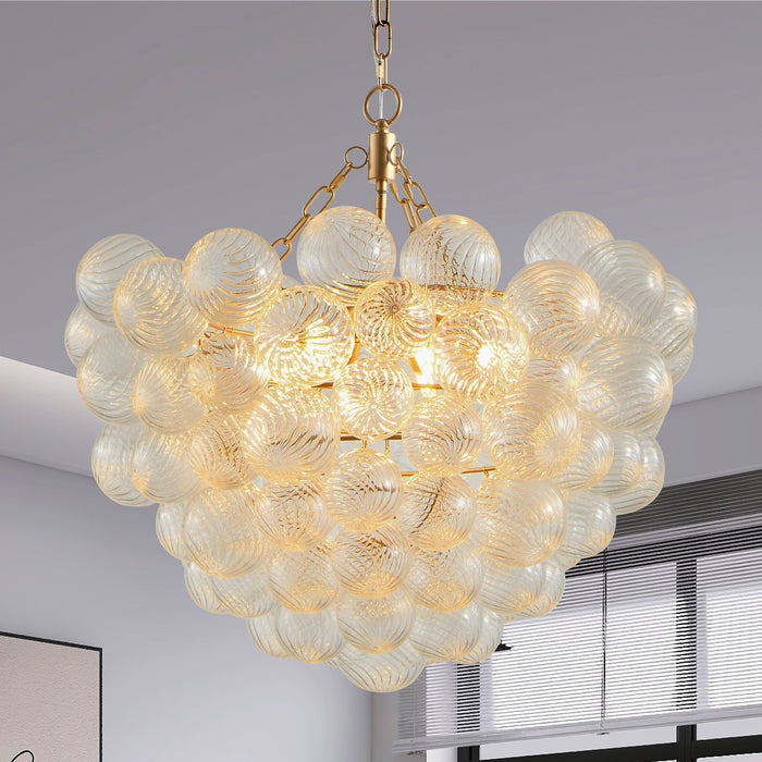 27.5-Inch Gold Pendant Light Chandelier with Threaded Clear Glass Globe Shade – Adjustable Height