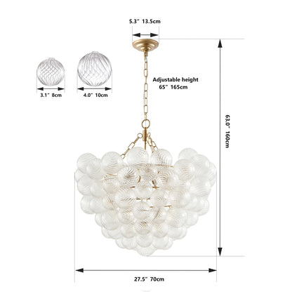 27.5-Inch Gold Pendant Light Chandelier with Threaded Clear Glass Globe Shade – Adjustable Height - okeli lights