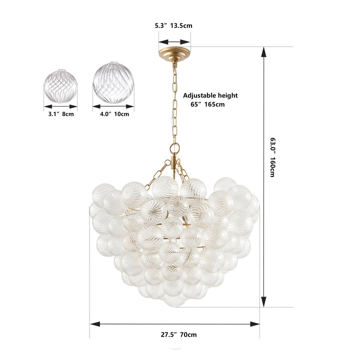 27.5-Inch Gold Pendant Light Chandelier with Threaded Clear Glass Globe Shade – Adjustable Height