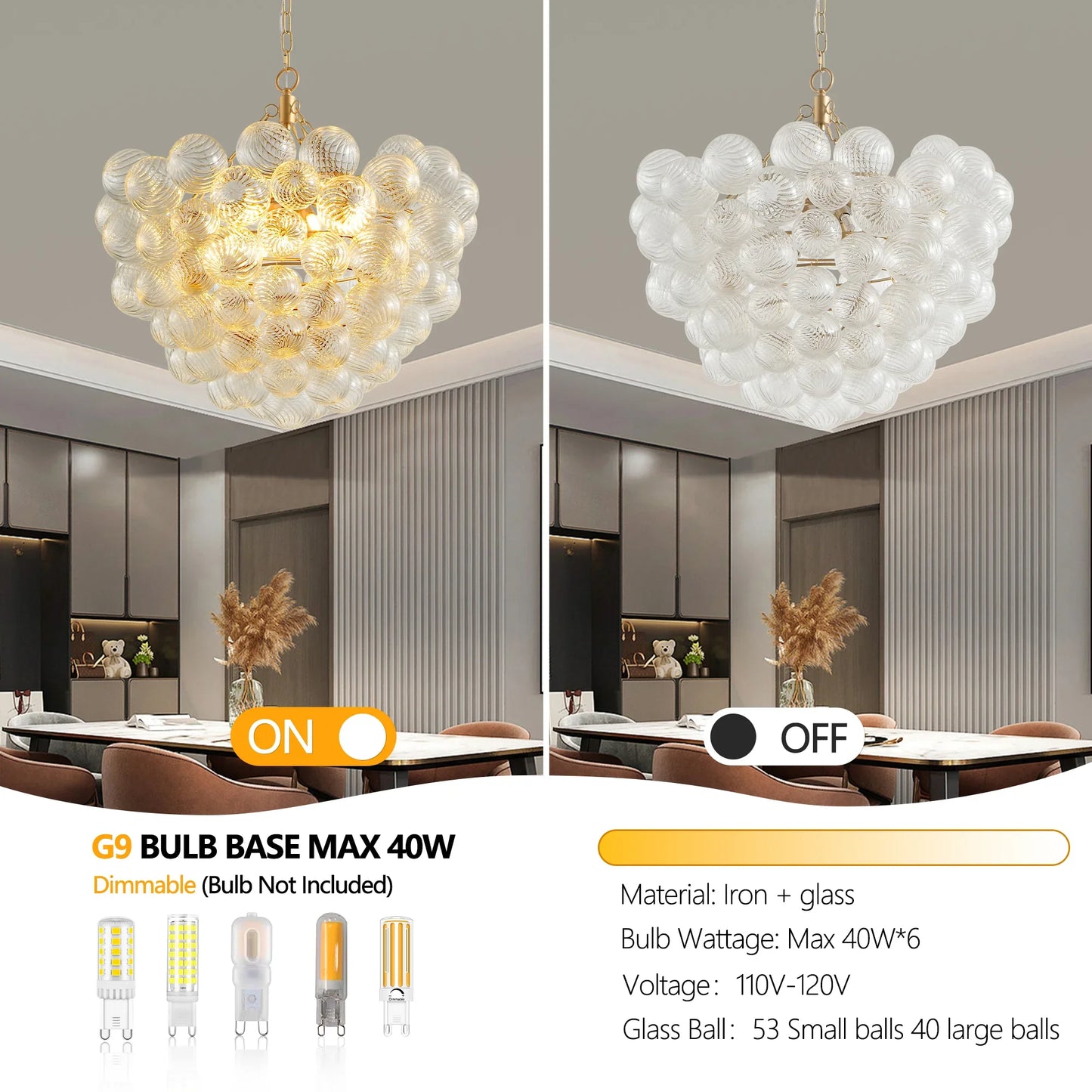 27.5-Inch Gold Pendant Light Chandelier with Threaded Clear Glass Globe Shade – Adjustable Height - okeli lights