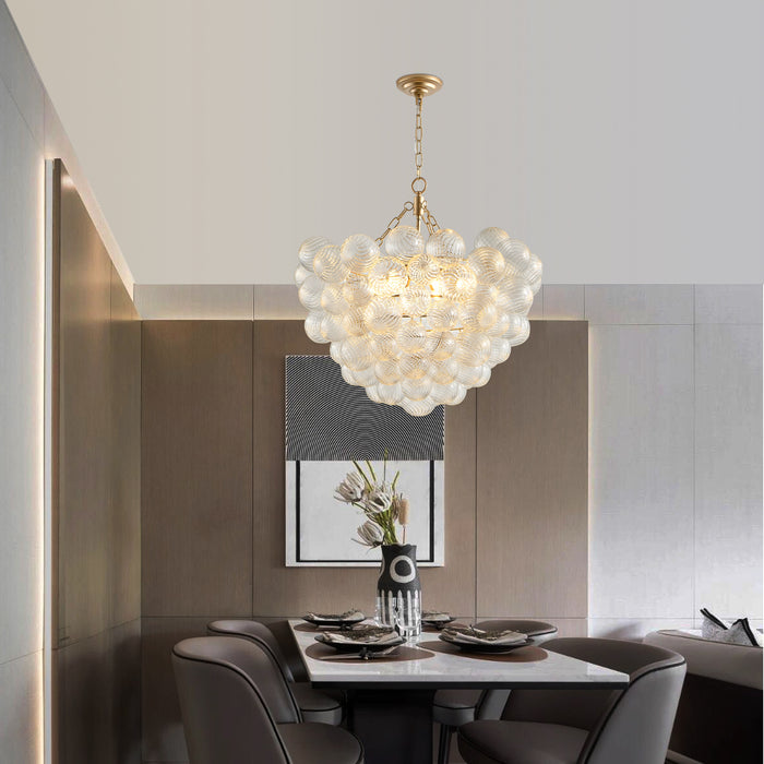 27.5-Inch Gold Pendant Light Chandelier with Threaded Clear Glass Globe Shade – Adjustable Height