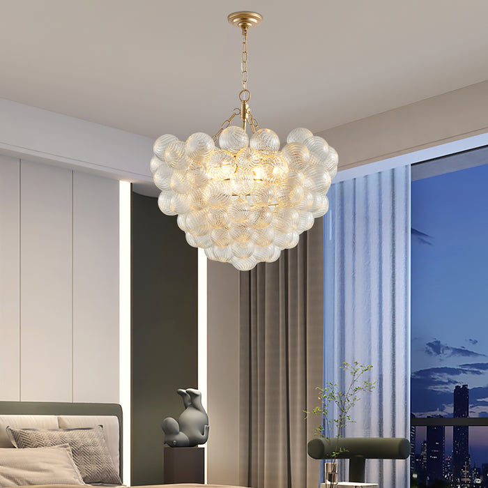 27.5-Inch Gold Pendant Light Chandelier with Threaded Clear Glass Globe Shade – Adjustable Height