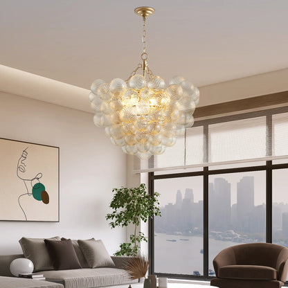 27.5-Inch Gold Pendant Light Chandelier with Threaded Clear Glass Globe Shade – Adjustable Height - okeli lights