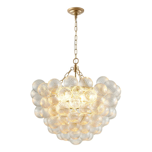 27.5-Inch Gold Pendant Light Chandelier with Threaded Clear Glass Globe Shade – Adjustable Height - okeli lights