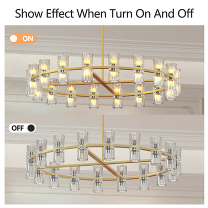 Modern 36" Gold Round Chandelier Light Fixture K9 Crystal Includes 36XG4 Bulbs - okeli lights