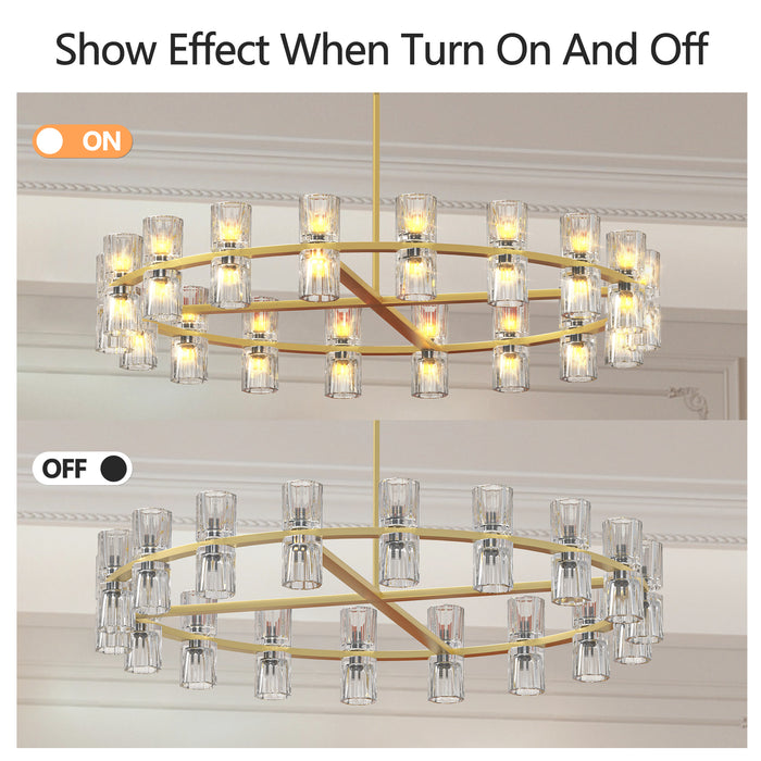 Modern 36" Gold Round Chandelier Light Fixture K9 Crystal Includes 36XG4 Bulbs
