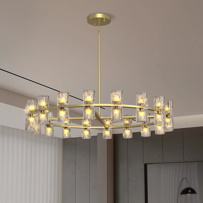 Modern 36" Gold Round Chandelier Light Fixture K9 Crystal Includes 36XG4 Bulbs - okeli lights