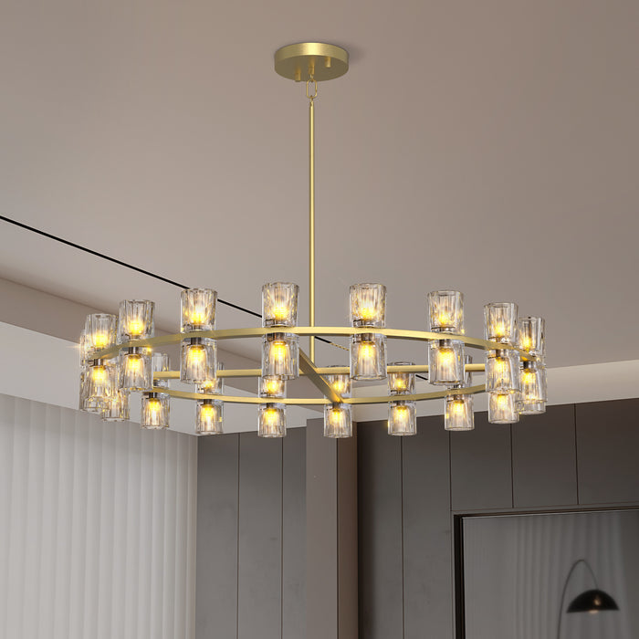 Modern 36" Gold Round Chandelier Light Fixture K9 Crystal Includes 36XG4 Bulbs