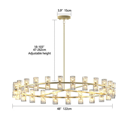 Gold Wagon Wheel Chandelier with Crystal Shade 48-Lights Modern Farmhouse Style - okeli lights