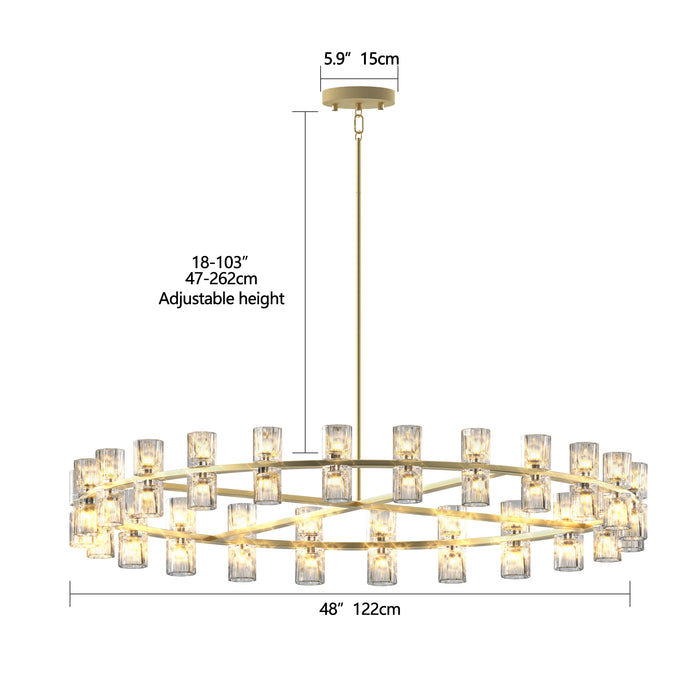 Gold Wagon Wheel Chandelier with Crystal Shade 48-Lights Modern Farmhouse Style