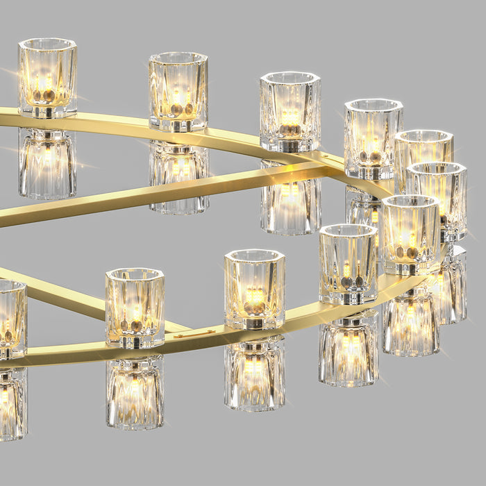 Gold Wagon Wheel Chandelier with Crystal Shade 48-Lights Modern Farmhouse Style