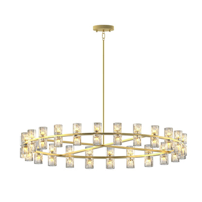 Gold Wagon Wheel Chandelier with Crystal Shade 48-Lights Modern Farmhouse Style - okeli lights