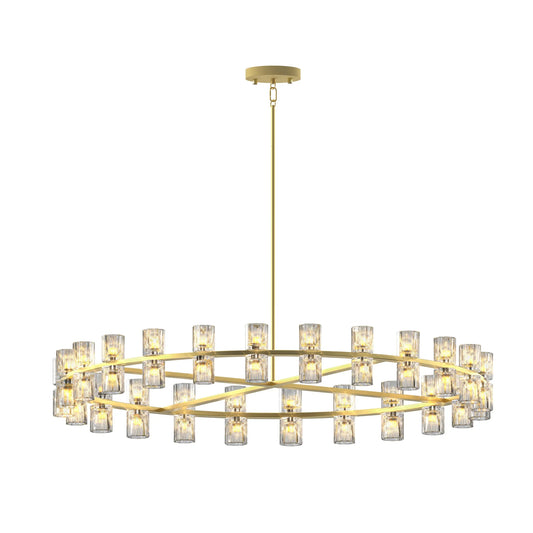 Gold Wagon Wheel Chandelier with Crystal Shade 48-Lights Modern Farmhouse Style - okeli lights
