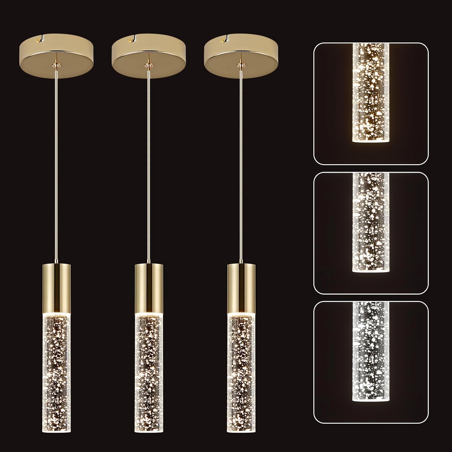 Modern Pendant Lights 3-Color Bubble Crystal Island Light 3-Pack