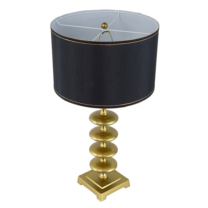 Gold and Black Table Lamp with Contemporary Classic Disc Design - okeli lights