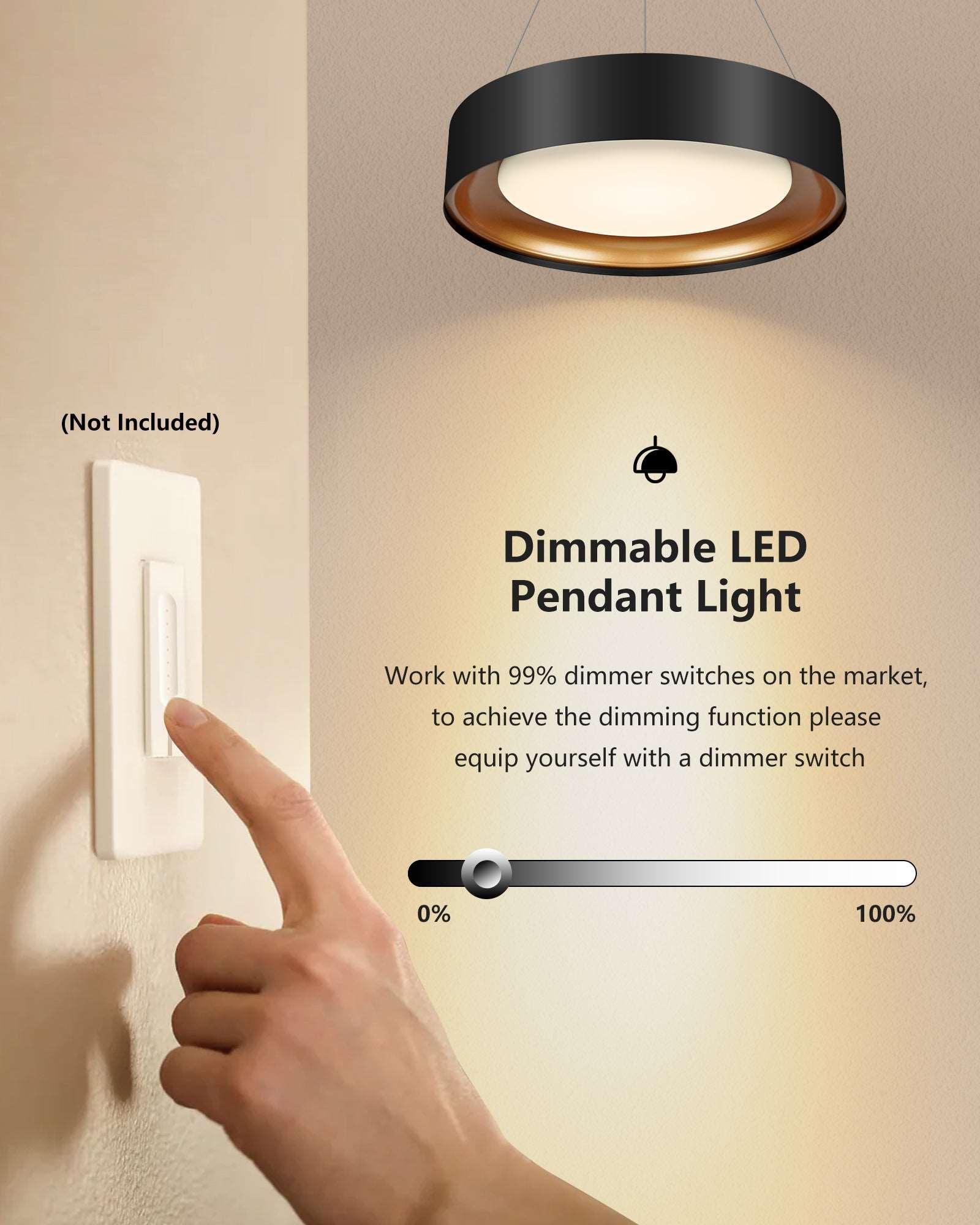 Drum Chandelier Round Black and Gold Dimmable Hanging Lights, ETL Listed - okeli lights