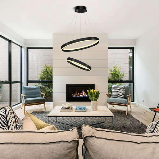 OKELI Modern LED Black Chandelier,Dimmable Circular Pendant Lights 2-Rings - okeli lights