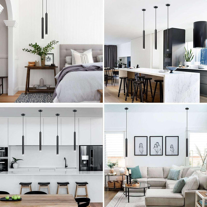OKELI Pendant Lights Kitchen Island Modern Black Fixture LED Minimalist Strip 3Pack - okeli lights