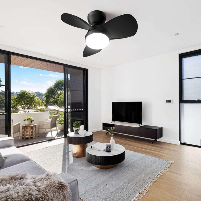 Black Small Ceiling Fan with Lights, Flush Mount LED with Remote, Quiet Low Profile - okeli lights